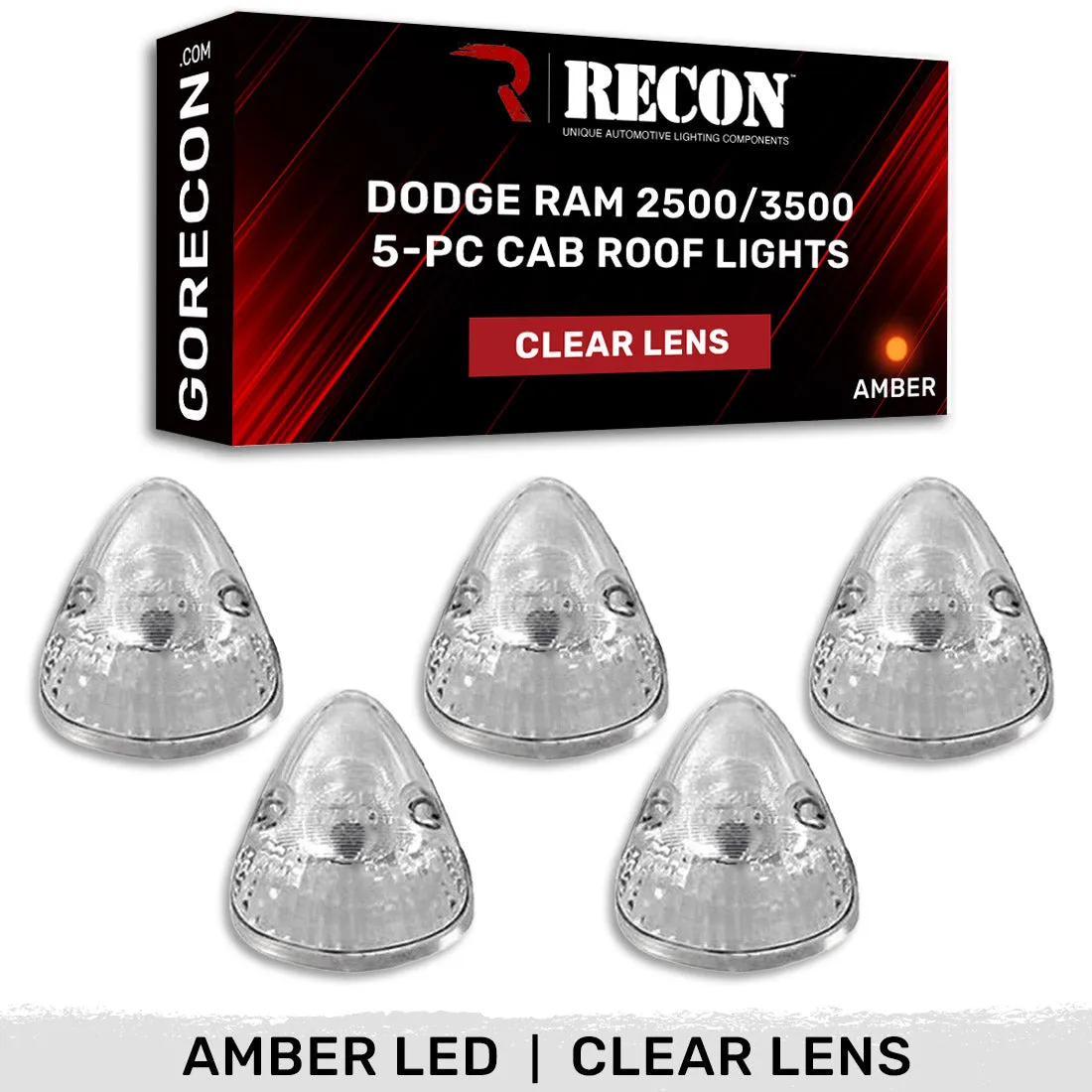 Dodge 94-98 5-Piece Set Smoked Cab Roof Light Lens with Amber 194 Bulbs - Complete Kit With Wiring and Hardware product image