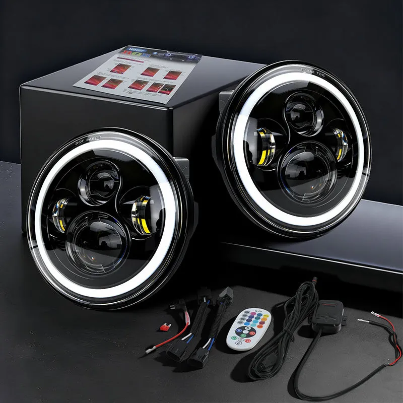 "7"" Jeep Wrangler LED Headlights with RGB Halo App Or Remote Control for 1997-2018" product image