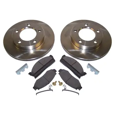 Crown Automotive Jeep Replacement 1978-1981 CJ-5 CJ w/ 6 Bolt Flange Mounting & w/ 2 Bolt Caliper Plate; Front; Kit includes: 2 Brake Rotors 1 Pad Set and all necessary hardware. 1978-1981 CJ-7 CJ w/ 6 Bolt Flange Mounting & w/ 2 Bolt Caliper Plate; Front; Kit includes: 2 Brake Rotors
