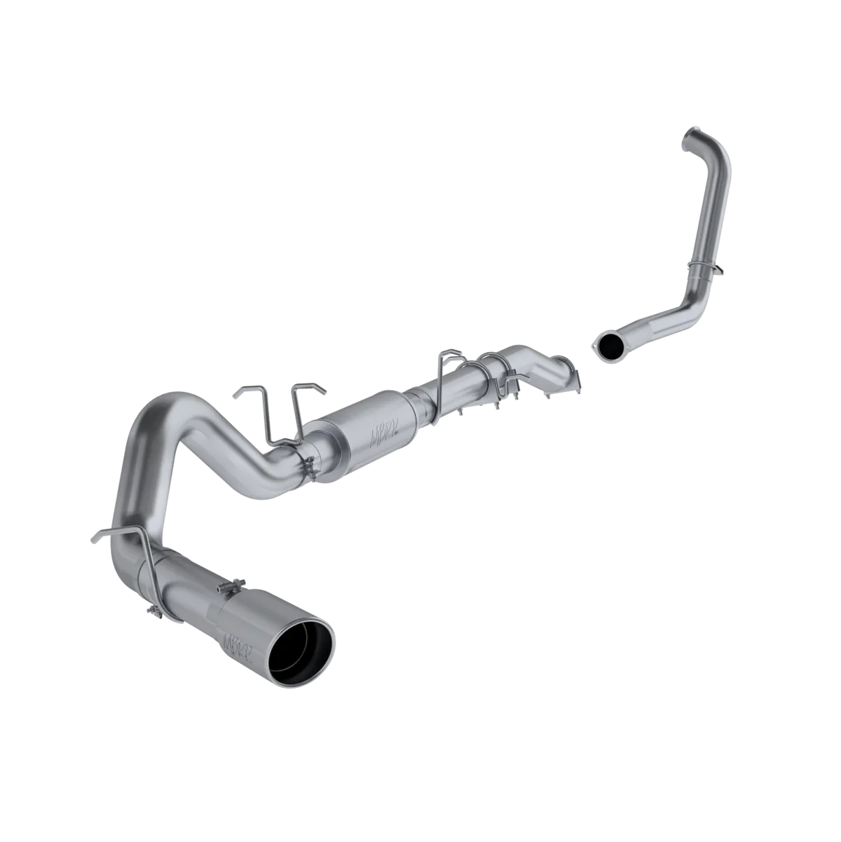 Armor Lite Turbo Back Exhaust System; 4 in.; Incl. 3.5 in. Turbo Down Pipe/Mid Pipe/Ext. Pipe/Muffler/Over Axle Pipe/Tailpipe/5 in. OD Tip; Single Side Exit; Aluminized; product image