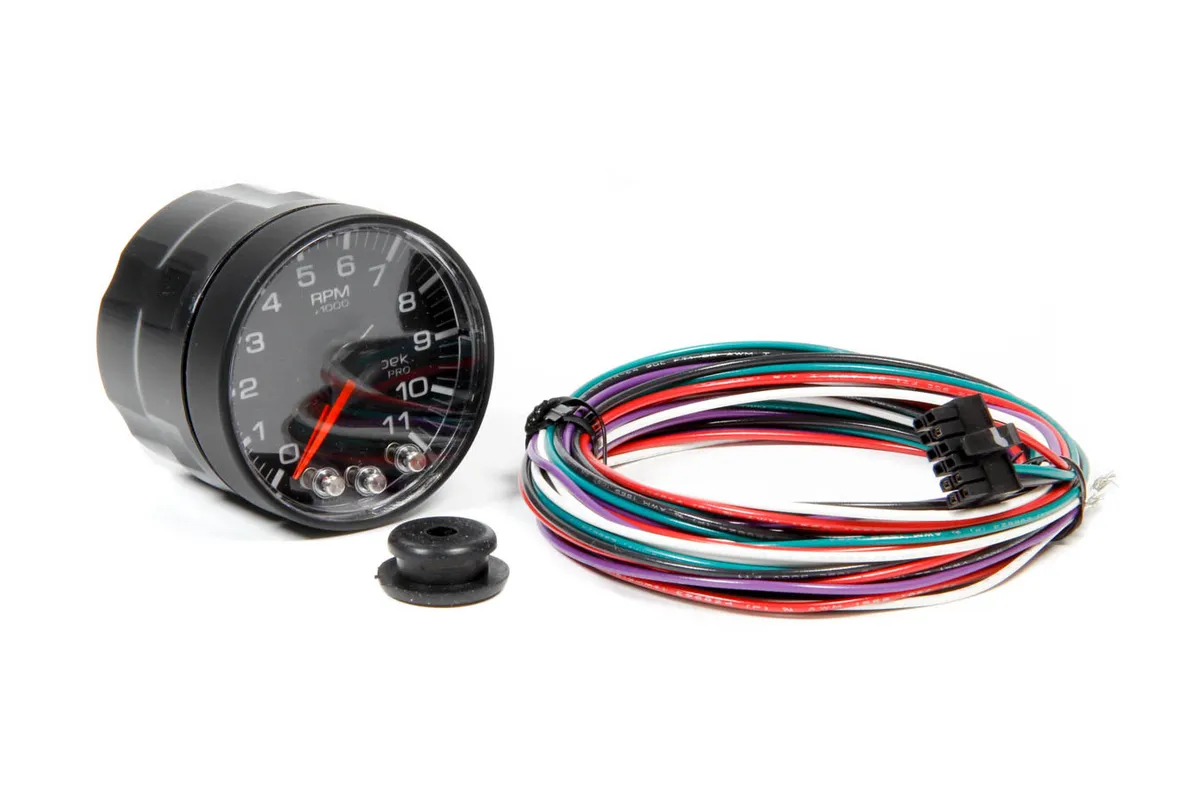 AutoMeter Gauge, Tach, 2 1/16", 11k RPM, w/ Shift Light & Peak Mem, Blk, Spek-Pro