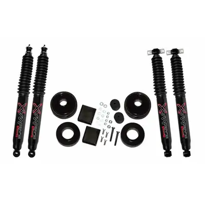 Skyjacker Suspension Lift Kit 07-18 Wrangler JK w/Shock Black MAX Shocks 2 Inch Lift Incl. Front/Rear 2 Inch Polyurethane Coil Spring Spacers w/Bump Stop Spacers Skyjacker