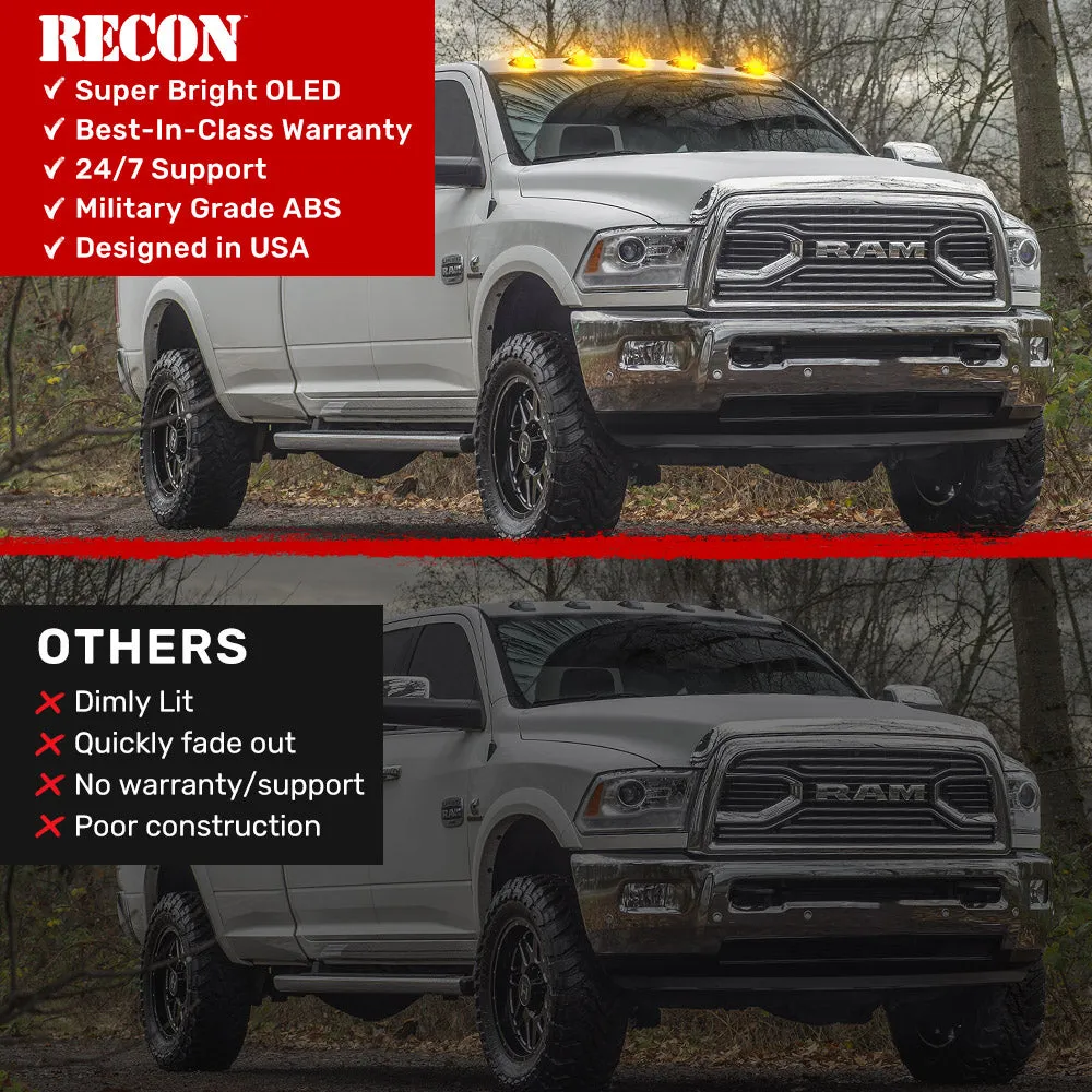 Dodge 19-23 RAM Heavy-Duty 2500 3500 5-Piece Set Smoked Cab Roof Light Lens With 2-Way Forward Rear Facing Amber Ultra High-Power Leds - Attn Plug-N-Play Replacement For OEM Factory Installed Cab Roof Lights product image