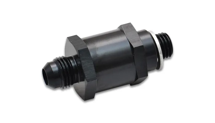 Vibrant Performance Fuel Pump Check Valve; -8AN Male Flare To M12 x 1.5; 6061 Aluminum; Black Anodized;