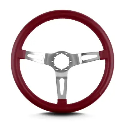Lokar Lecarra Teardrop Steering Wheel; Burgundy; 3 Brushed Spokes; 14 in. Thin Grip;