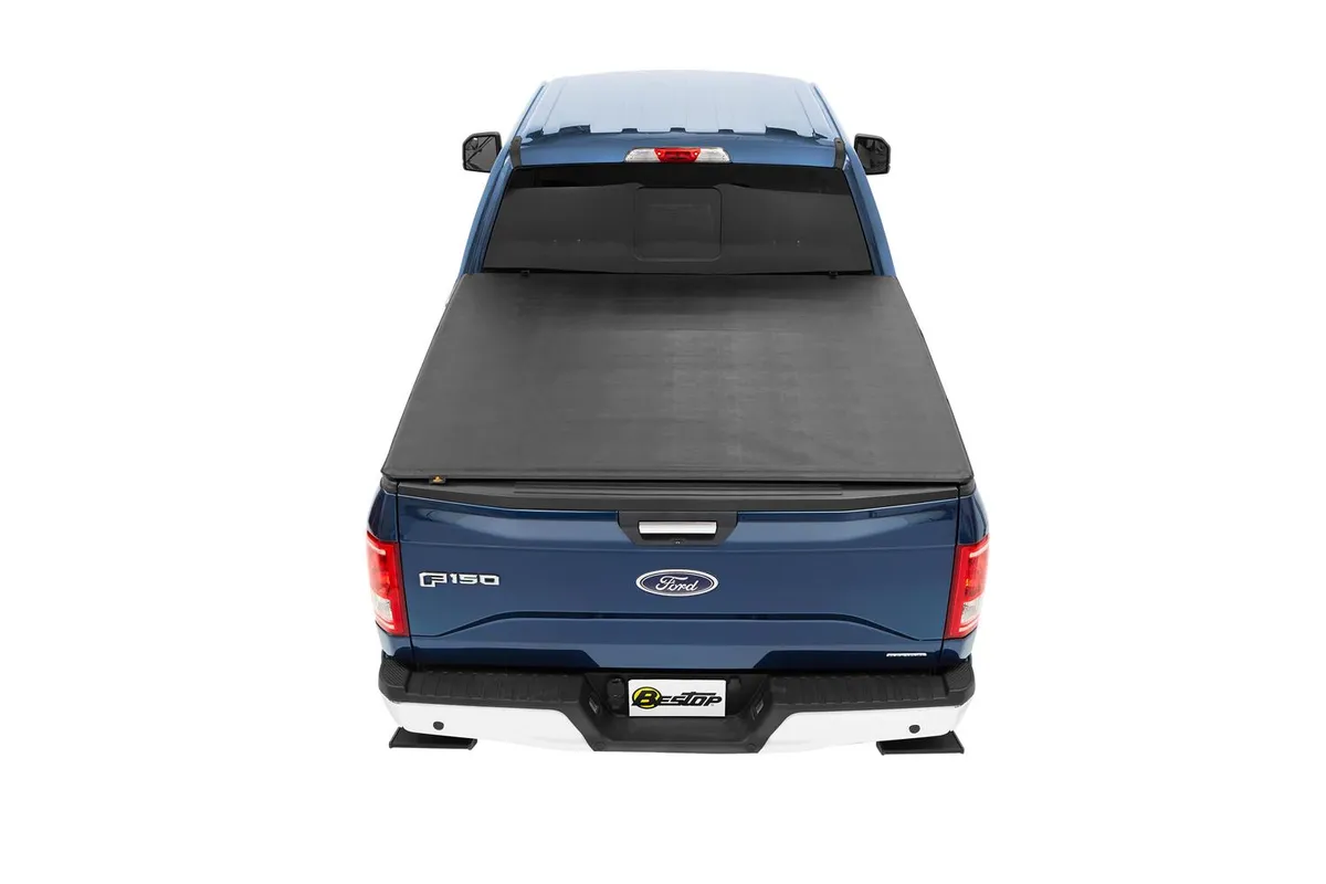 Soft Tri-Fold Tonneau Cover EZ-Fold For Ford 2017-2024 F-250/F-350 Super Duty 6.8 Foot Black Tailgate Spoiler Not Included Bestop product image