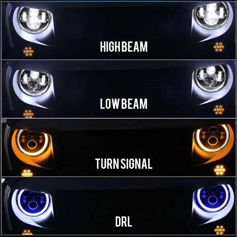 LED RGB Color Changing Halo Headlights with Amber Turn Signal + Fog Light Kit Combo For 2007-2018 Jeep Wrangler JK product image