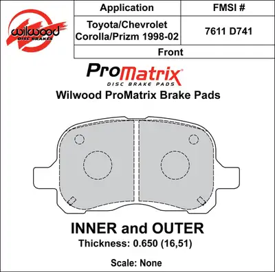 Wilwood Brakes 1998 - 2002 Chevrolet Original Equipment Pads - 150-D0741K