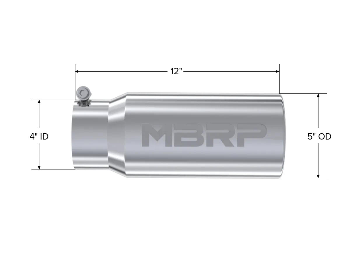 Armor Pro Exhaust Tip; 4 in. Inlet Diameter; 5 in. Outlet Diameter; 12 in. Length; Straight; Rolled; 304 Stainless Steel; Mirror Polished; product image