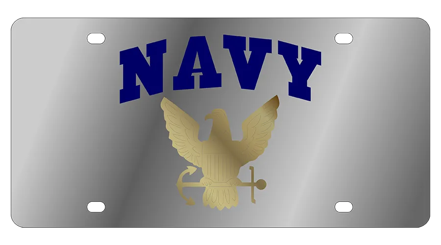 Eurosport Daytona Gold Navy Logo With Blue Letters Navy Arched on a Stainless Steel Plate