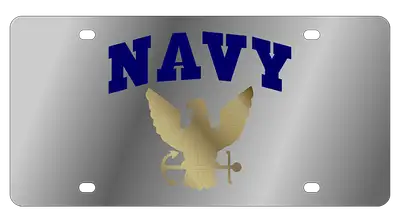 Eurosport Daytona Gold Navy Logo With Blue Letters Navy Arched on a Stainless Steel Plate