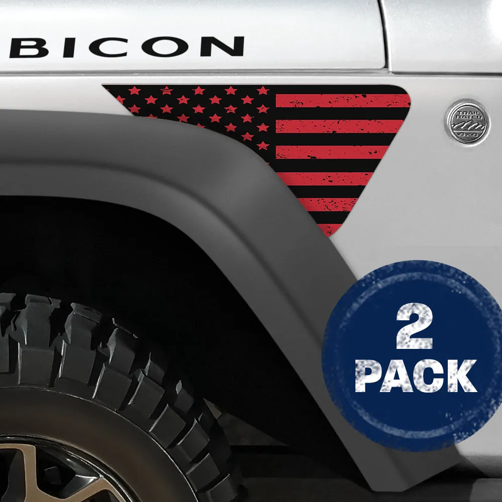 Black and Red Distressed Flag 2pc Vinyl Fender Decal product image