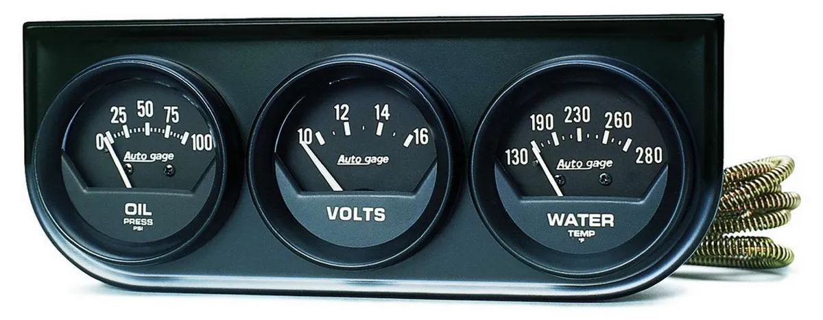 AutoMeter Autometer 2348 Gauge Console, Oilp/Wtmp/Volt, 2, 100psi/280?f/16v, Blk Dial, Blk Bzl, ag