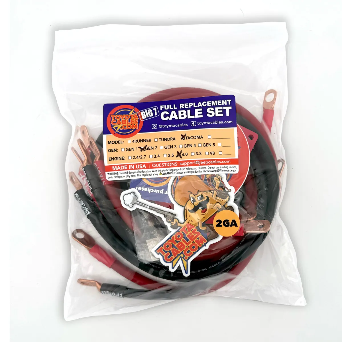 2005-2015 Toyota Tacoma Battery Cable Kit Gen 2 2.7 Liter 1/0 Gauge Battery Cable Big7Kits product image