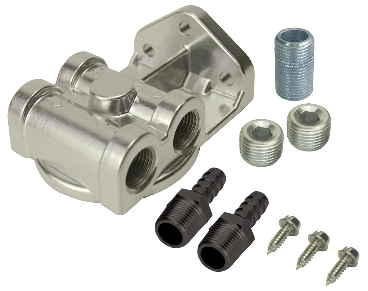 Derale 13049 Single Side Ports 3/8 NPT Filter Mount Kit with 3/4-16 Filter Threads product image