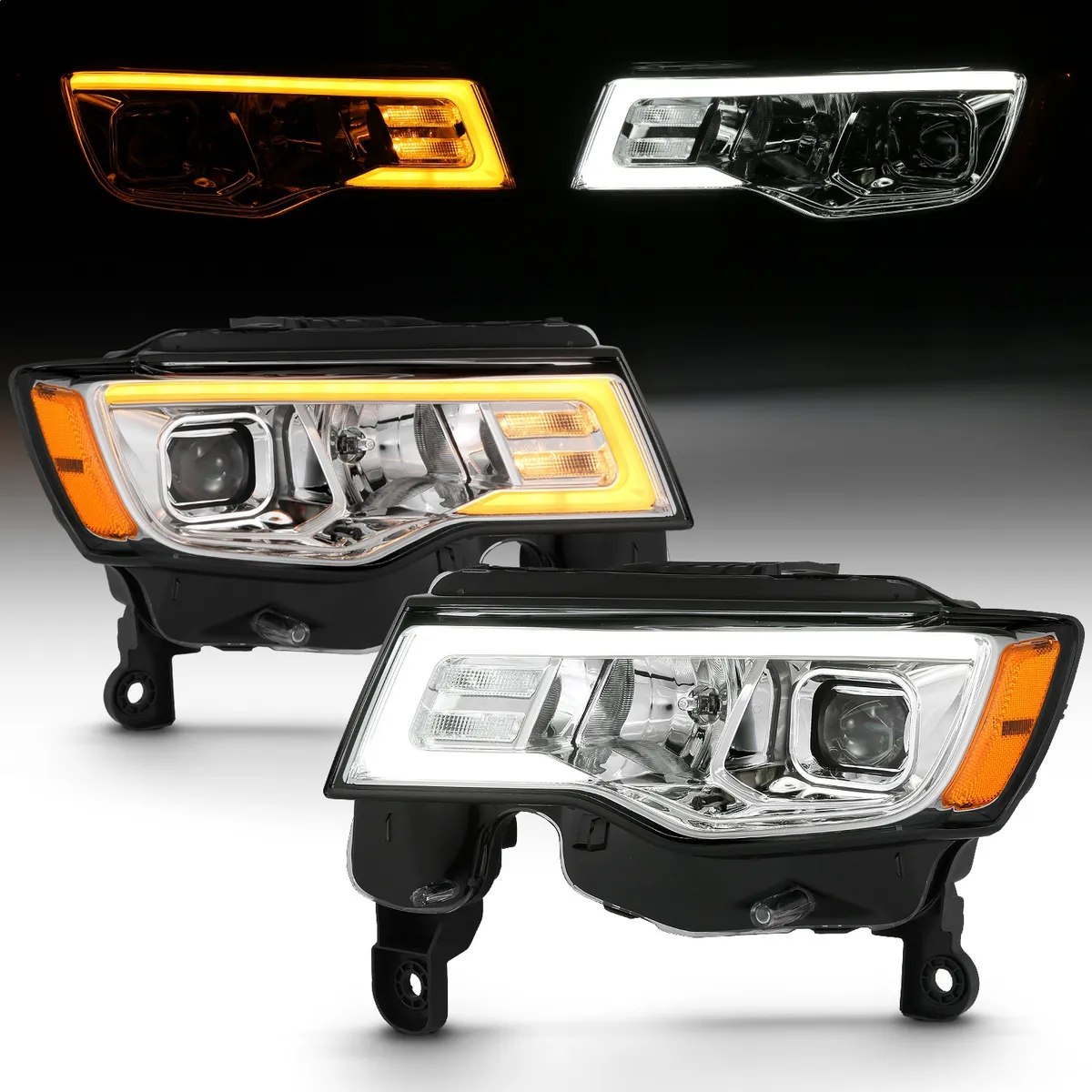 Jeep Grand Cherokee 17-22 Projector Switchback LED Plank Style Headlights Chrome (Not For HID Models) product image