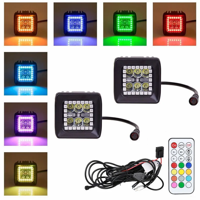 "52"" Rgbw Dual Row LED Light Bar & 2 RGB Pods & All Brackets For 2007-2018 Jeep Wrangler Jk" product image