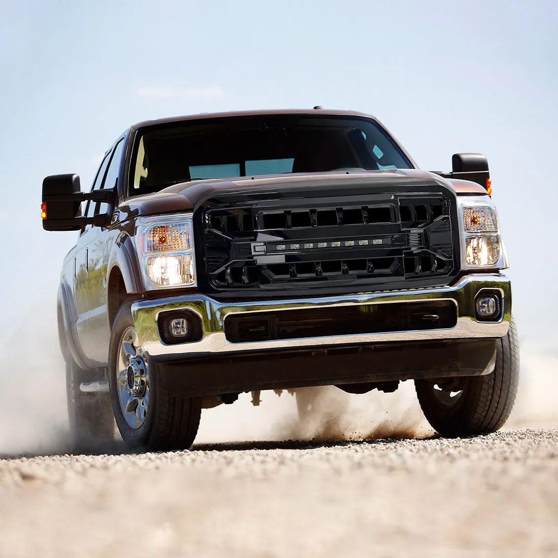 Armor Grille W/ Off-Road Lights - Glossy Black For 2011-2016 Ford F250/ 350/ 450/ 550 Super Duty product image