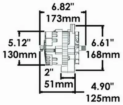 Power Master Racing Alternator; CS130; 2 Ear Mount; 105 Amp; 85 Idle; 12 Groove V Type; 6 Groove Pulley; Black;