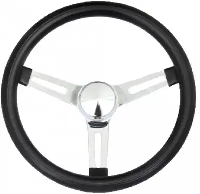 Grant Classic Series Chrome Slotted Wheel; 13.5 in. Diameter; Black; 3-Spoke Design; Chrome Spokes;