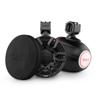 DS18 Nxl 8" Compact Wakeboard Tower Speakers With Hybrid Mid-Range, Compression Driver Loudspeaker, RGB LED Lights, 500 Watts, Speaker Cover Included