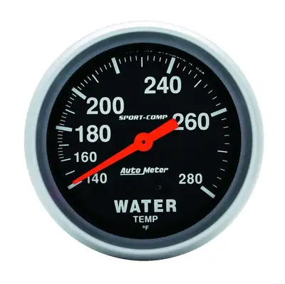 AutoMeter Gauge, Water Temp, 2 5/8", 140-280?F, Mechanical, Sport-Comp
