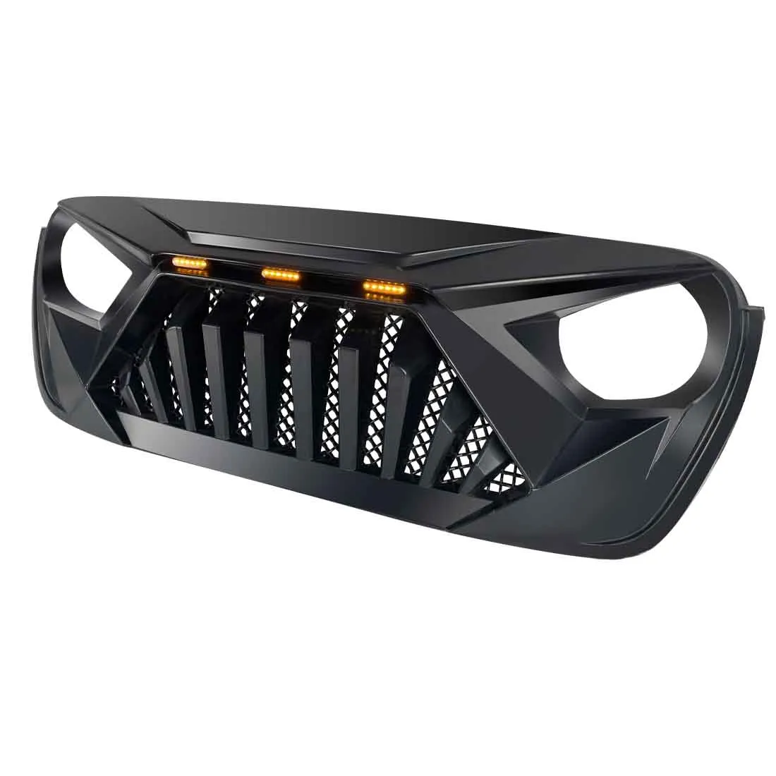 Front Goliath Grille W/Amber LED Running Light - Matte Black For 18+ Jeep Wrangler JL & Gladiator JT product image
