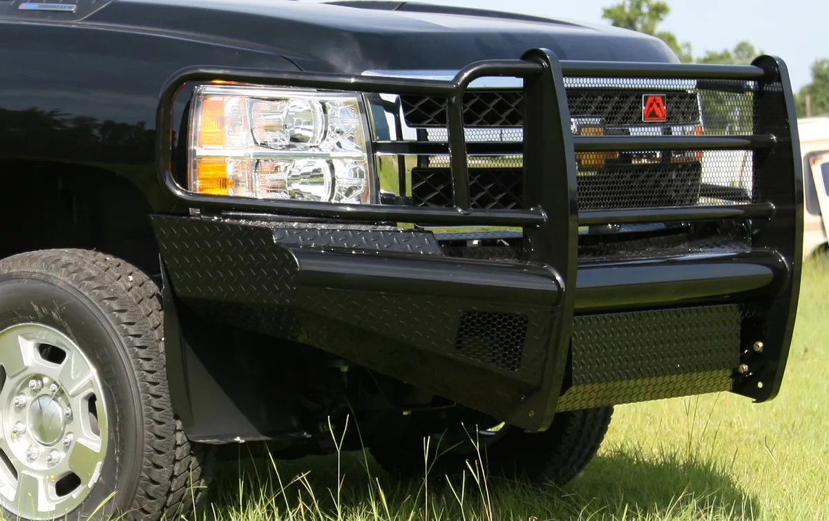 Black Steel Front Ranch Bumper; 2 Stage Black Powder Coated; w/Full Grill Guard; Incl. Light Cut-Outs; product image