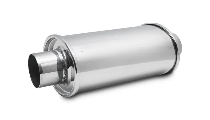 Ultra Quiet Resonator; 2.25 in. Inlet ID; 2.25 in. Outlet ID; 4.75 in. H; 6.5 in. W; 9.75 in. Body L; 13.75 in. Overall L; Stainless Steel; product image