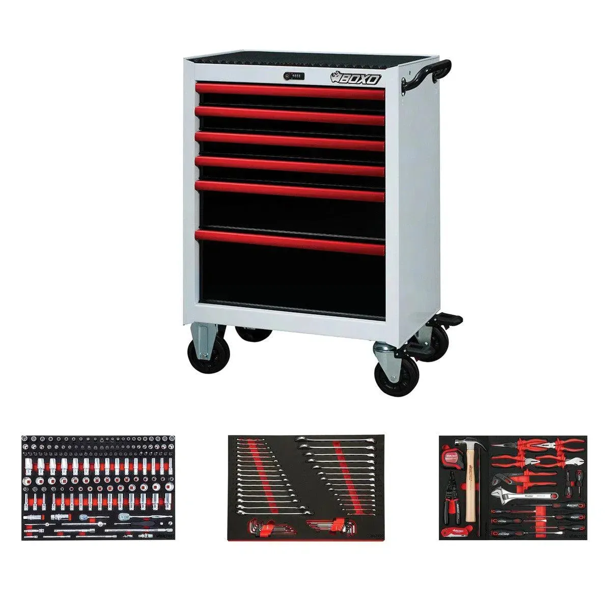 Pro Series 26in 6drawer Bottom Roll Cabinet W/217pc Tool Set Gloss White Blue Trim product image