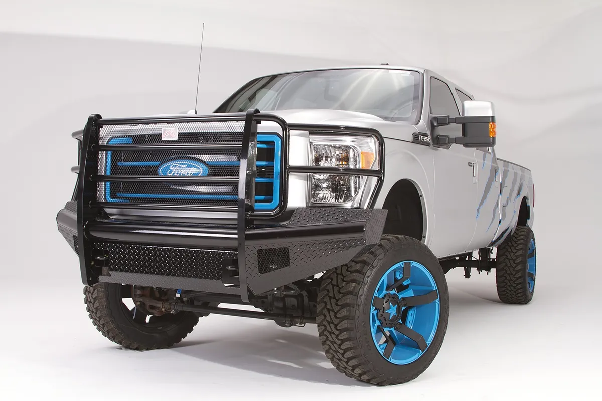 Black Steel Front Ranch Bumper; 2 Stage Black Powder Coated; w/Full Grill Guard; Incl. Light Cut-Outs; product image
