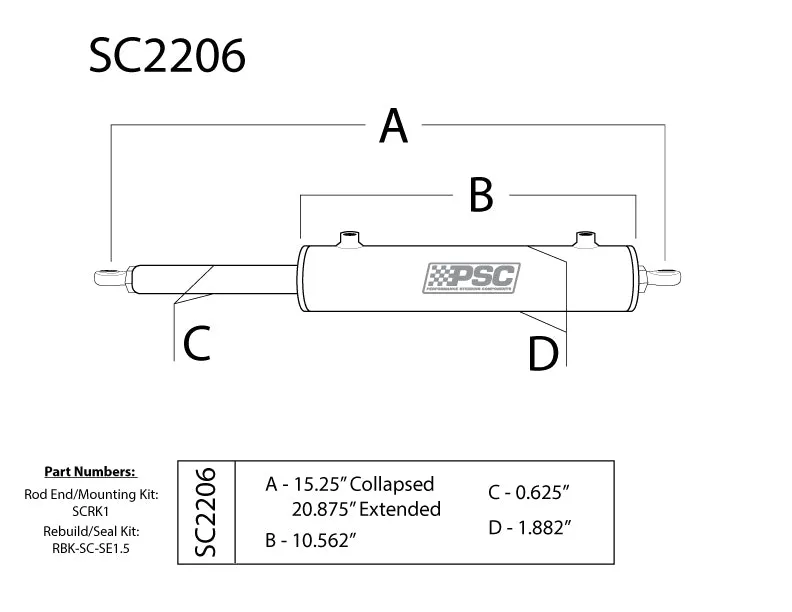 1.5 Bore x 8 Stroke x .625 Rod se Steering Cylinder w/ Rod Ends & Mount Hardware product image