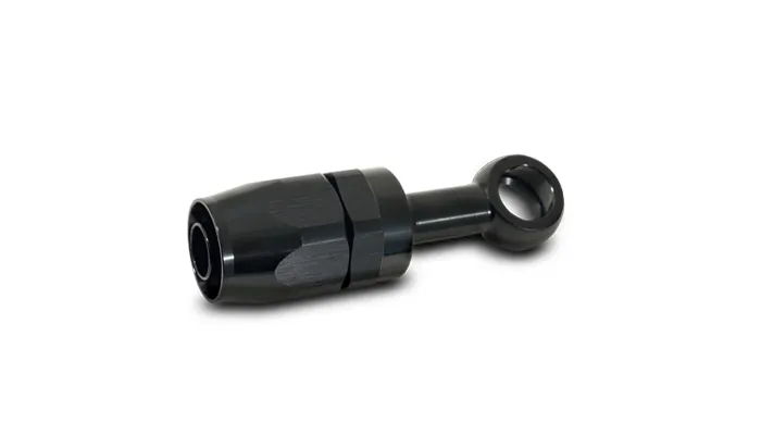 Banjo Hose End Fitting Assembly; -8AN Hose Size; M18 Banjo Bolt Size; 6061 Aluminum; Black Anodized; product image