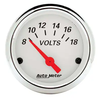 AutoMeter Gauge, Voltmeter, 2 1/16", 18V, Elec, Arctic White