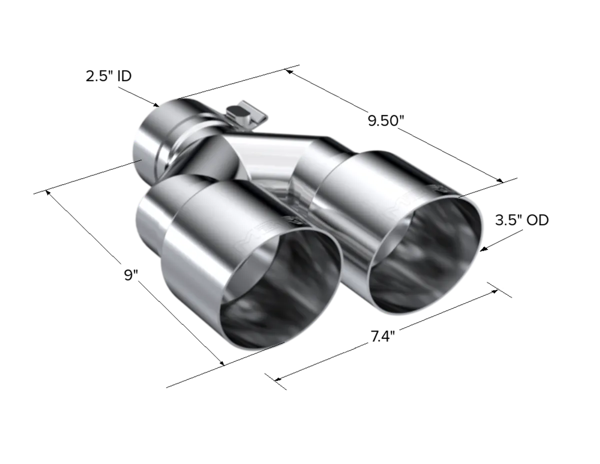 Armor Pro Exhaust Tip; 2.5 in. Inlet Diameter; Dual 3.5 in. Outlet Diameter Out Single Wall; T304 Stainless Steel; product image