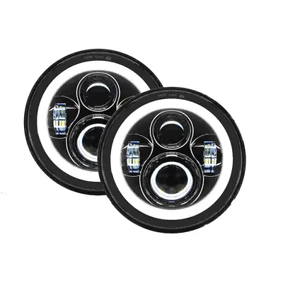 Quake LED Quake LED - Qte902 - Jeep Jk/Cj/Tj 7 Inch 45 Watt High/Low Headlight RGB HD Accent Tempest Series For 1975-1983 Jeep Cj5
