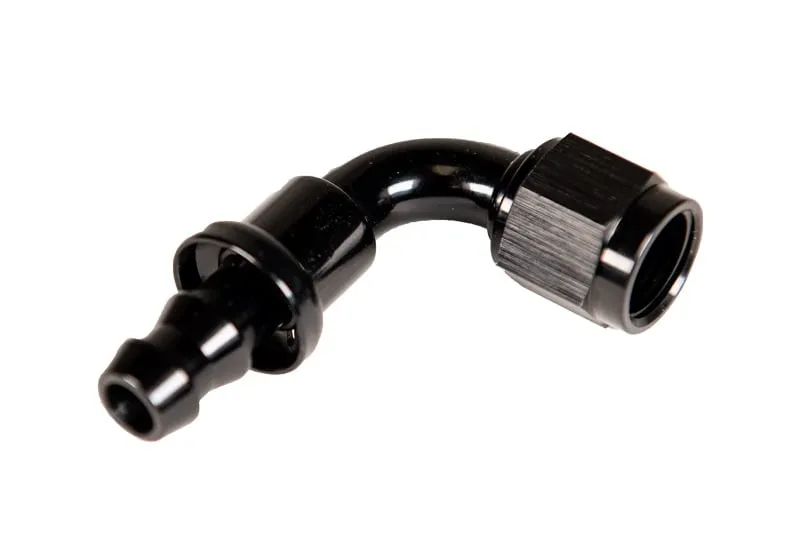 Fleece Performance -6AN 90 Degree to Hose Barb Black Anodized Fitting product image