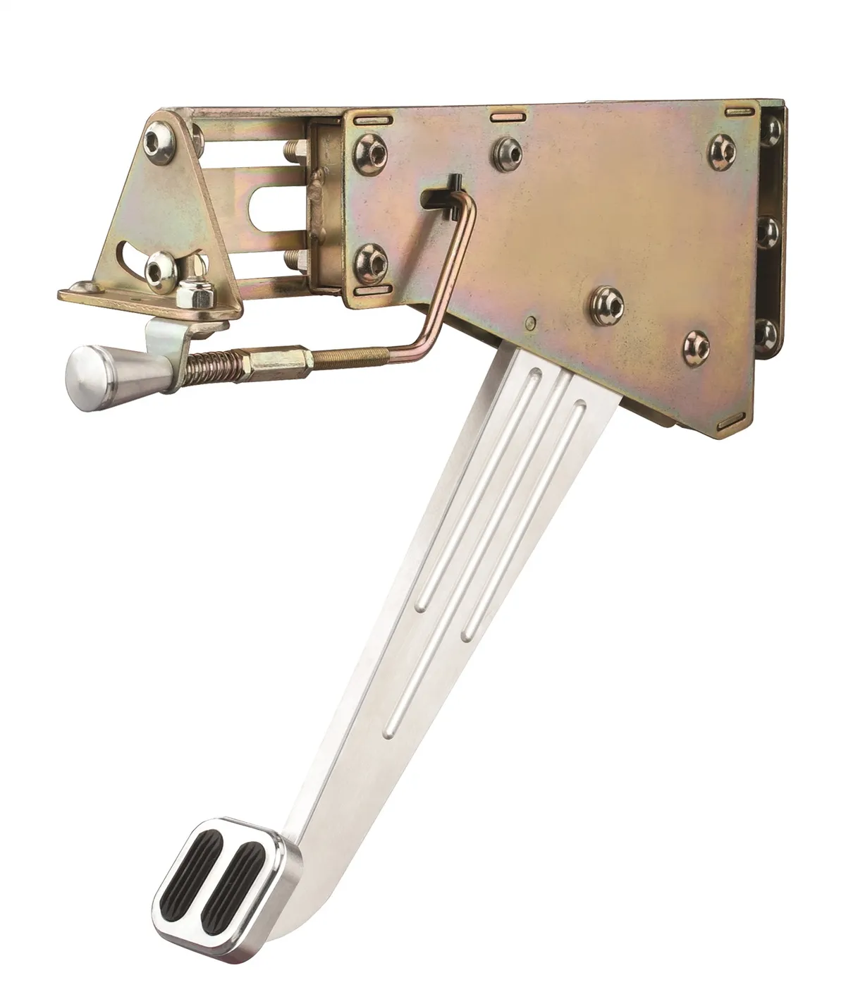 Under-The-Dash Foot Operated Emergency Brake; Incl. Solid Arm/Pad/Instructions/Hardware; w/Rubber Insert; Billet Aluminum; Brushed Finish; product image