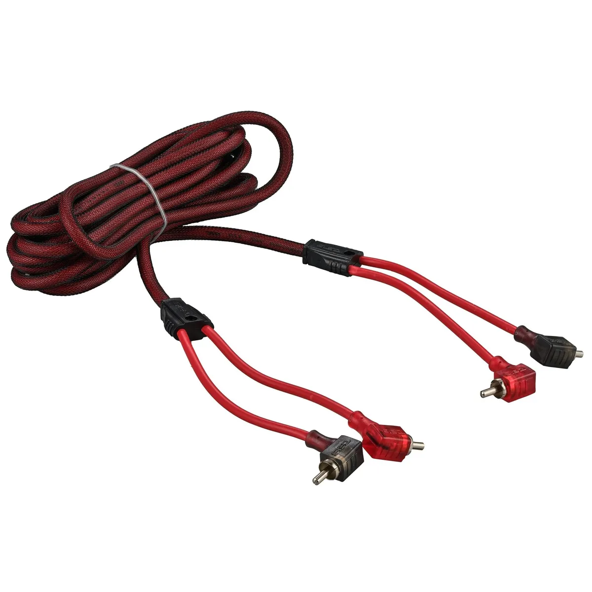 100% OFC Ultra Flex 2-Channel RCA with 90 Degree Ends, Dual Twist Wire, Red Braided Jacket - 16 ft product image