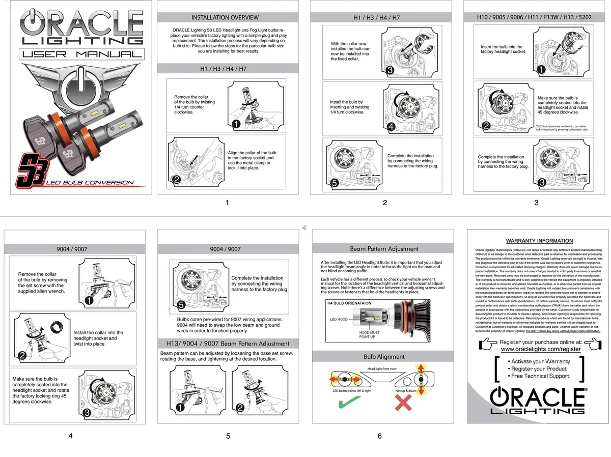 Oracle Lighting S5232-001 H7 S3 LED Headlight Bulb Conversion Kit, 6000K product image