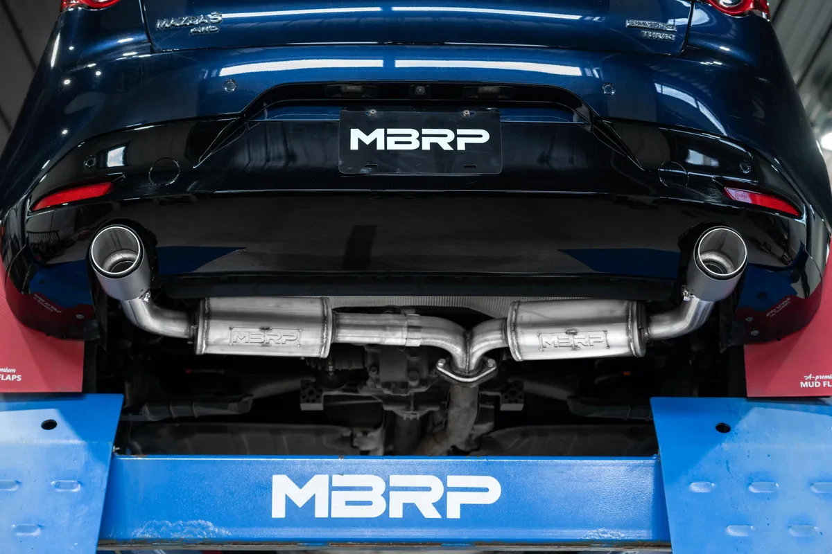 2019-Up Mazda 3 Hatchback FWD/AWD 2.5/2.5T Armor Pro T304 Stainless Steel 2.5 Inch Axle-Back Dual Split Rear with Carbon Fiber Tips Street Profile MBRP product image