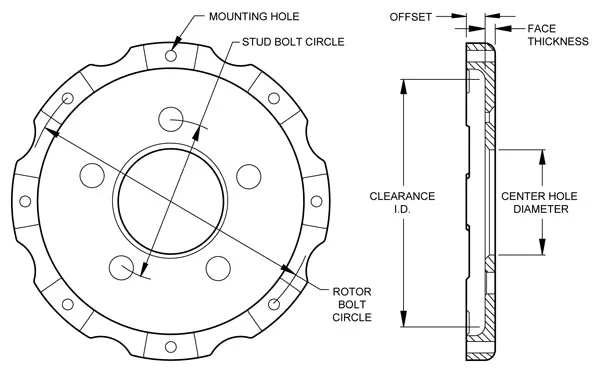 Wilwood Brakes Wilwood HATDRAG8x7.00 BC5x4.75 MT1.59 OFFSET