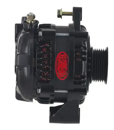 Power Master Alternator; GM; 175 Amp; 1 Wire Hair Pin Style; 6.61 In. Straight Mount; 10DN; 10si; 12si; CS130; 6 Groove; 175Top/145 Idle; Black;