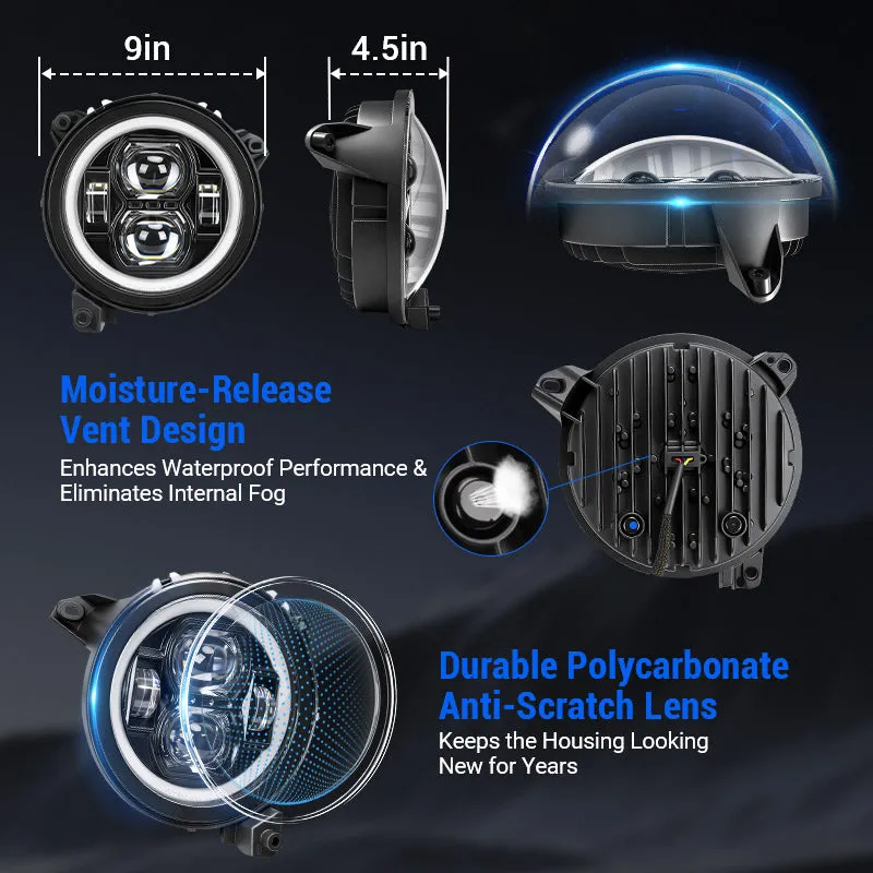 "9"" Jeep JL JT LED Halo Headlights with Turn Signals for 2018-2026 Wrangler & Gladiator" product image