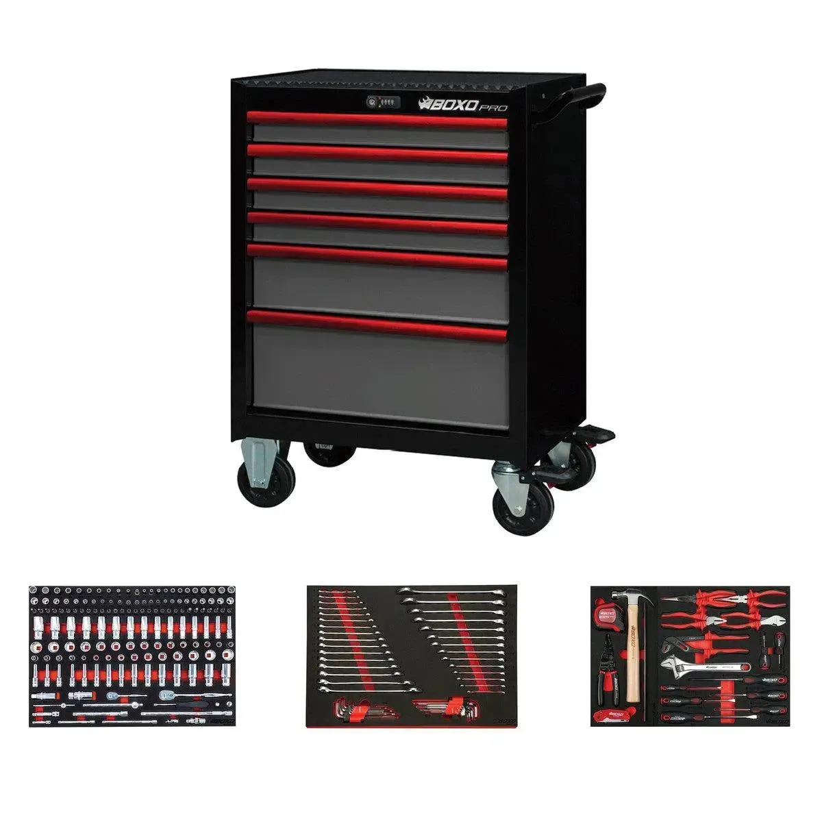 Pro Series 26in 6drawer Bottom Roll Cabinet W/217pc Tool Set Gloss White Blue Trim product image