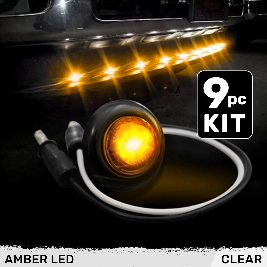 Universal Amber LED Front Lower Air Dam Light Kit with Smoked Lens and Black Bezel - 9pc Sequentially Connected LED Ligh product image