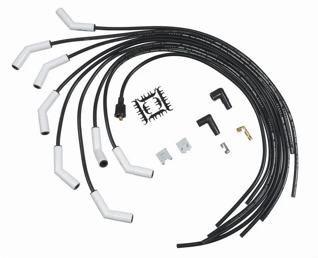 ACCEL Spark Plug Wire Set - Universal - 135 Deg White Ceramic Boots - 9002C, Spark Plug Wires, Pro Fit Ceramic, Spiral Core, 8mm, Black, Set