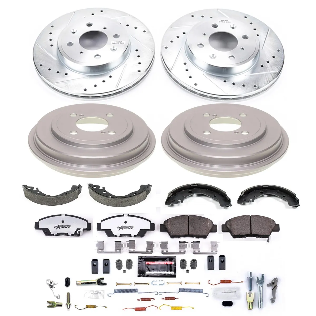 Z26 Street Warrior Upgrade Kit: Drilled/Slotted Rotors; Carbon-Fiber Ceramic Pads W/Hardware; Coated Drums; Shoes W/Hold Down And Adjuster Kit product image