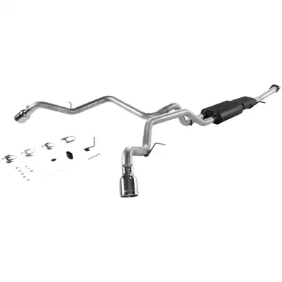Flowmaster 01-06 Chev. / GMC (02-05 Avalanche) / Suburban / Yukon XL (except Z-71) 1/2Ton 5.3L 2/4 Wheel Drive 2.50in Outlets Resonator Super 50 Series Muffler 4.00in Logo Embossed Stainless Tips American Thunder DOS Mandrel Bent Tubing 16 Gauge Aluminiz