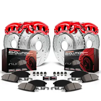 PowerStop Z23 Evolution Sport Upgrade Kit: Drilled/Slotted Rotors; Carbon-Fiber Ceramic Pads; Powder Coated Calipers